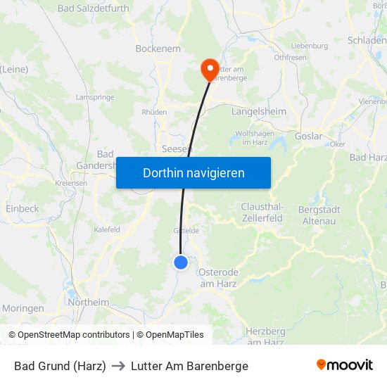 Bad Grund (Harz) to Lutter Am Barenberge map