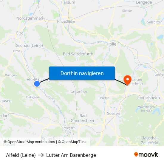 Alfeld (Leine) to Lutter Am Barenberge map