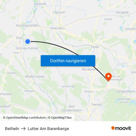 Betheln to Lutter Am Barenberge map