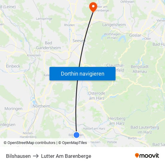 Bilshausen to Lutter Am Barenberge map