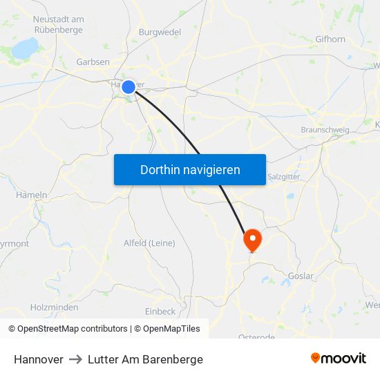 Hannover to Lutter Am Barenberge map