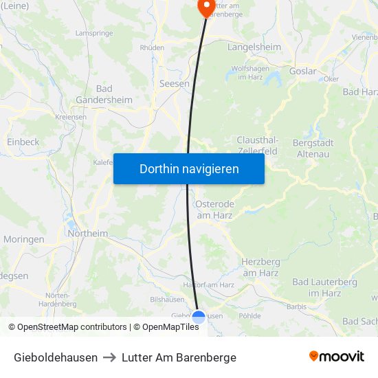 Gieboldehausen to Lutter Am Barenberge map