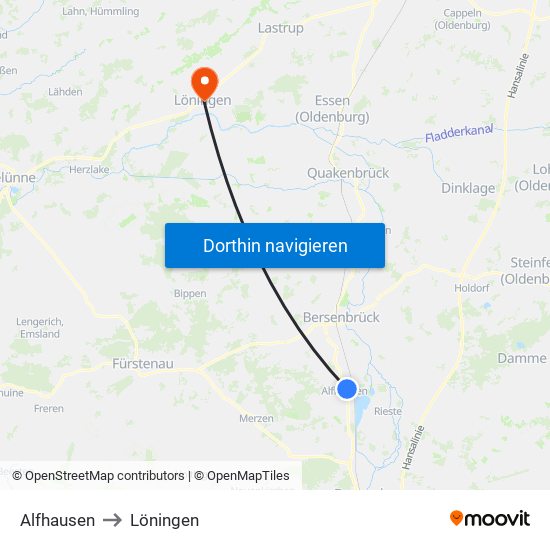 Alfhausen to Löningen map