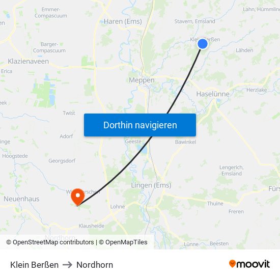 Klein Berßen to Nordhorn map