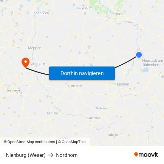 Nienburg (Weser) to Nordhorn map