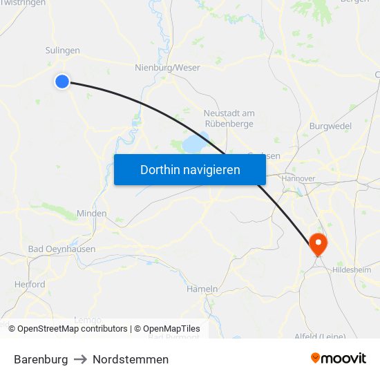 Barenburg to Nordstemmen map