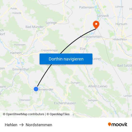 Hehlen to Nordstemmen map