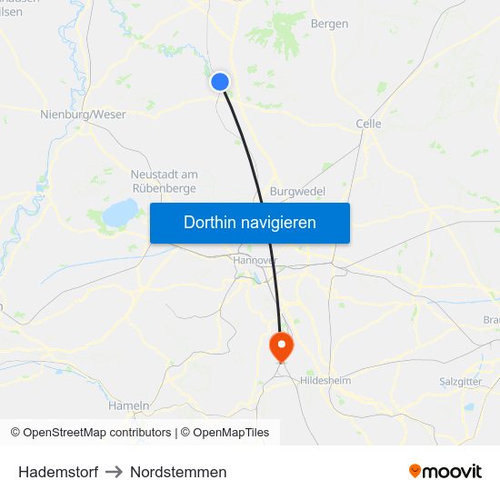 Hademstorf to Nordstemmen map