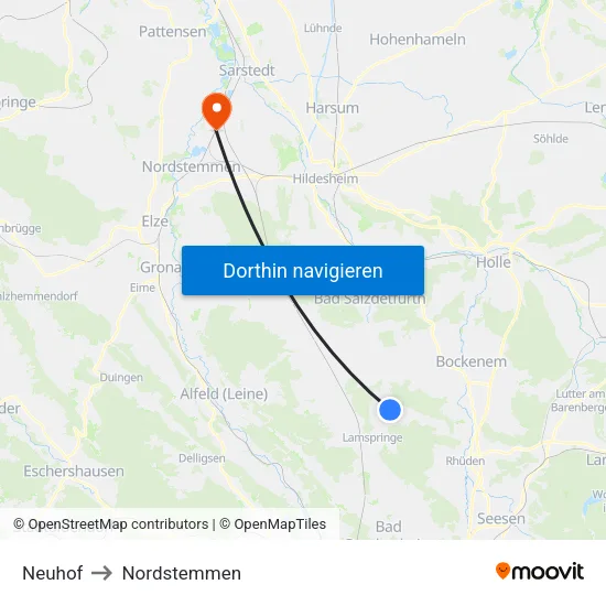 Neuhof to Nordstemmen map