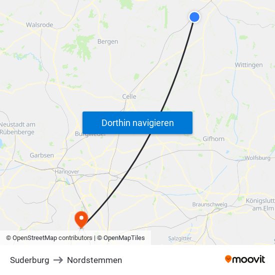 Suderburg to Nordstemmen map