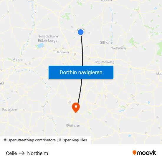 Celle to Northeim map