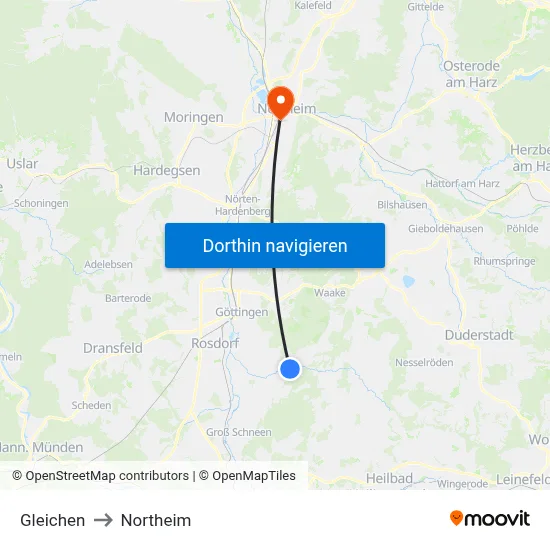 Gleichen to Northeim map