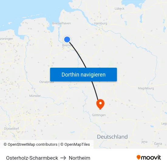 Osterholz-Scharmbeck to Northeim map