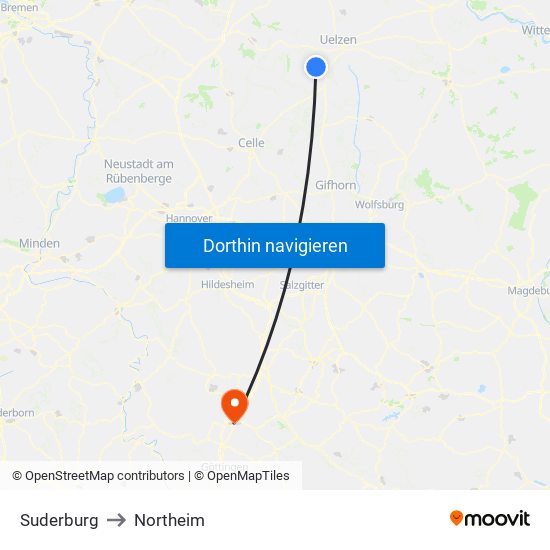 Suderburg to Northeim map
