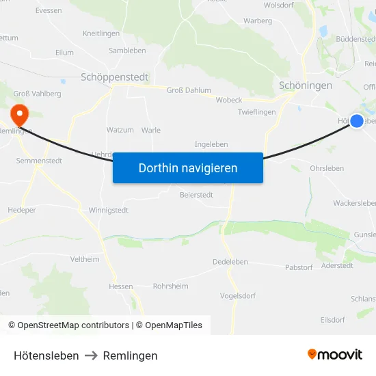 Hötensleben to Remlingen map