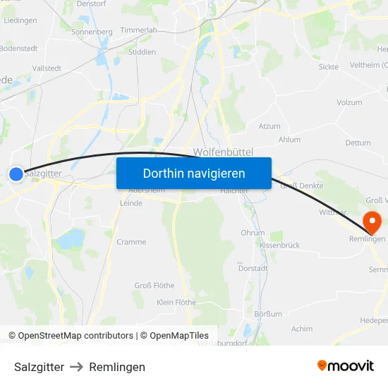 Salzgitter to Remlingen map