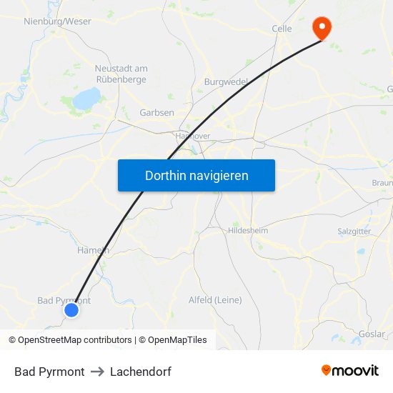 Bad Pyrmont to Lachendorf map