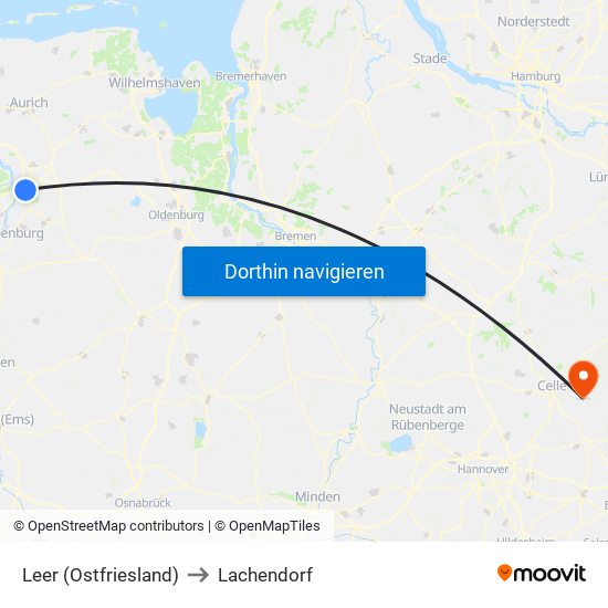 Leer (Ostfriesland) to Lachendorf map