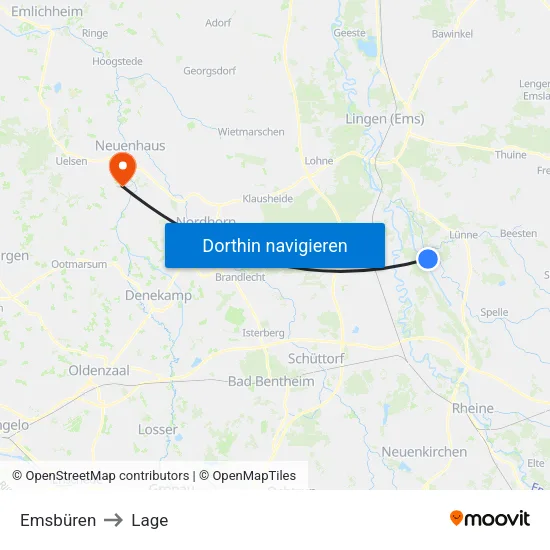 Emsbüren to Lage map