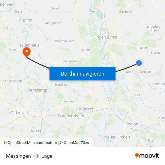 Messingen to Lage map