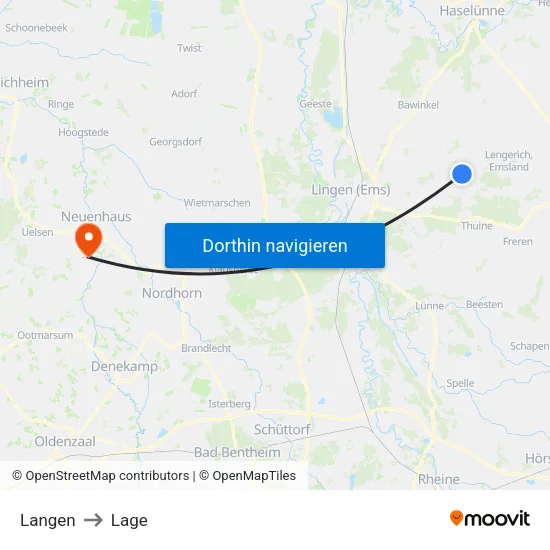 Langen to Lage map