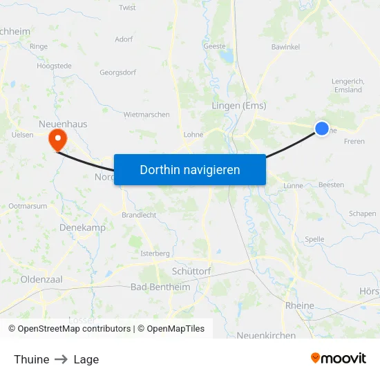 Thuine to Lage map