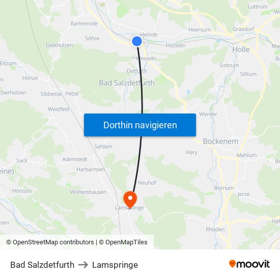 Bad Salzdetfurth to Lamspringe map