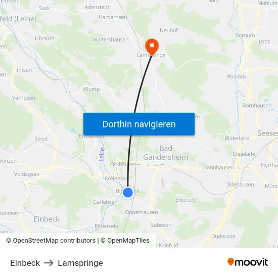 Einbeck to Lamspringe map