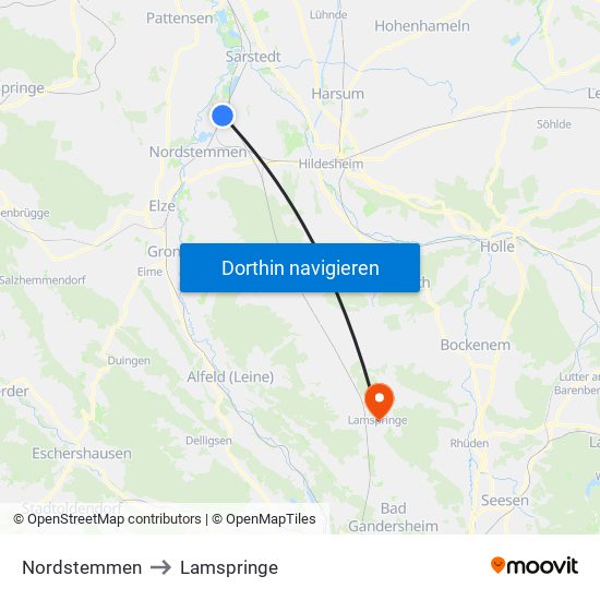 Nordstemmen to Lamspringe map