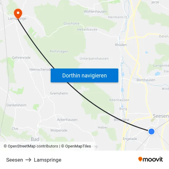 Seesen to Lamspringe map