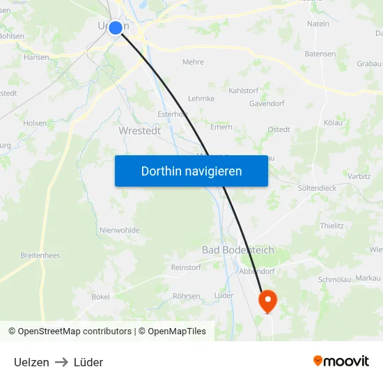 Uelzen to Lüder map