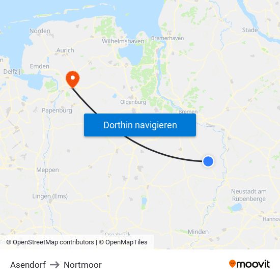 Asendorf to Nortmoor map