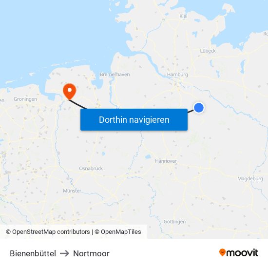 Bienenbüttel to Nortmoor map