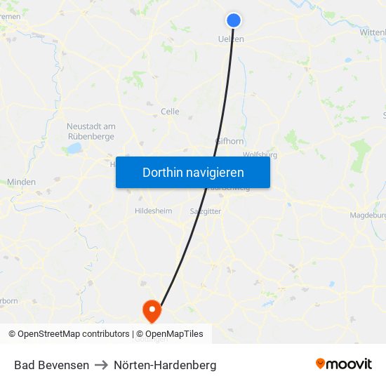 Bad Bevensen to Nörten-Hardenberg map