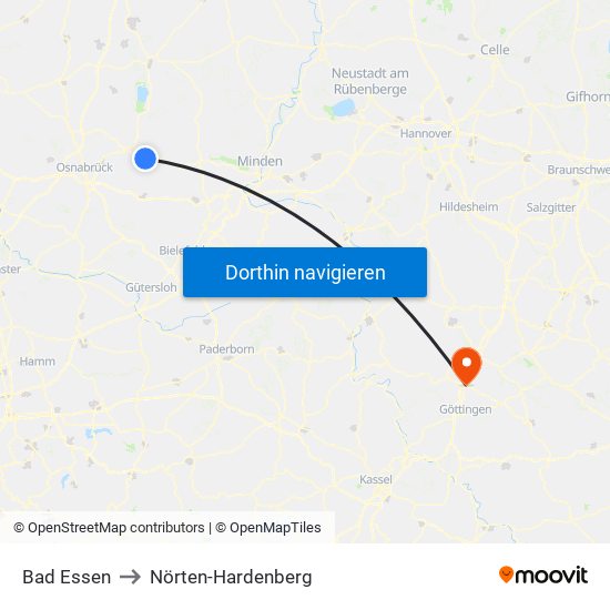Bad Essen to Nörten-Hardenberg map