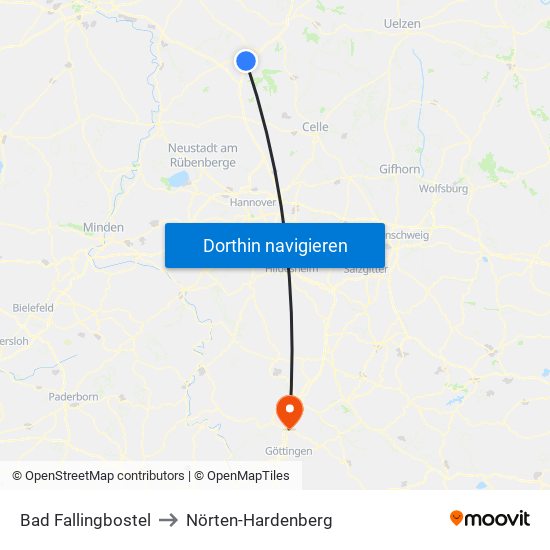 Bad Fallingbostel to Nörten-Hardenberg map