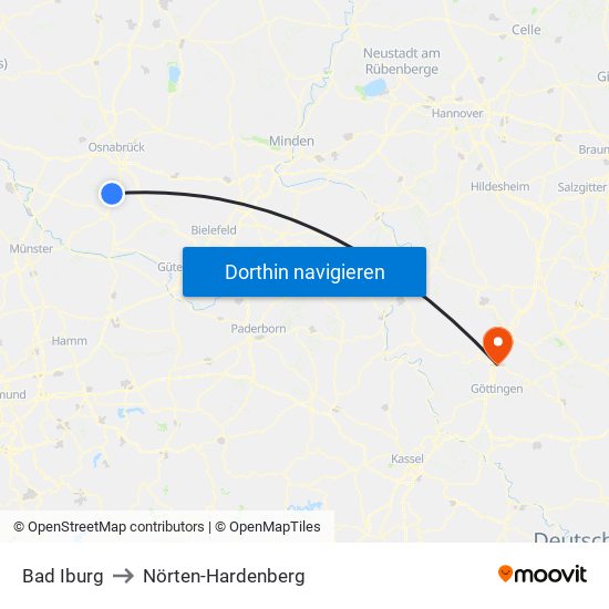 Bad Iburg to Nörten-Hardenberg map