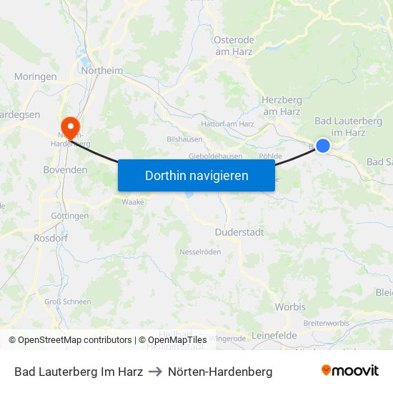 Bad Lauterberg Im Harz to Nörten-Hardenberg map