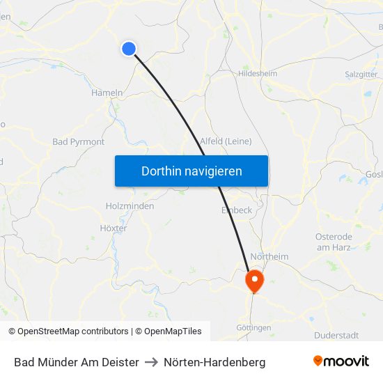 Bad Münder Am Deister to Nörten-Hardenberg map