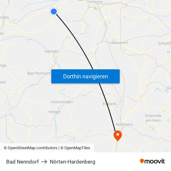 Bad Nenndorf to Nörten-Hardenberg map