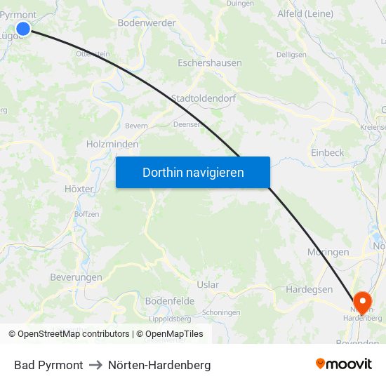 Bad Pyrmont to Nörten-Hardenberg map