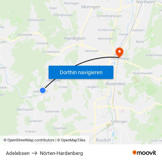 Adelebsen to Nörten-Hardenberg map