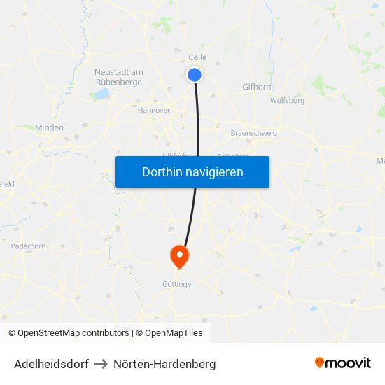Adelheidsdorf to Nörten-Hardenberg map