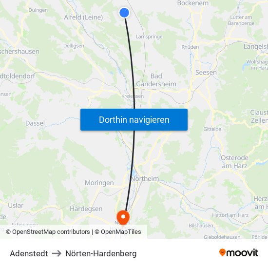Adenstedt to Nörten-Hardenberg map