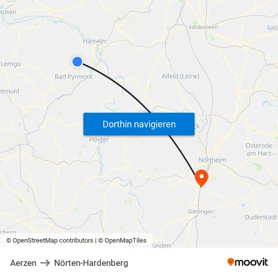 Aerzen to Nörten-Hardenberg map