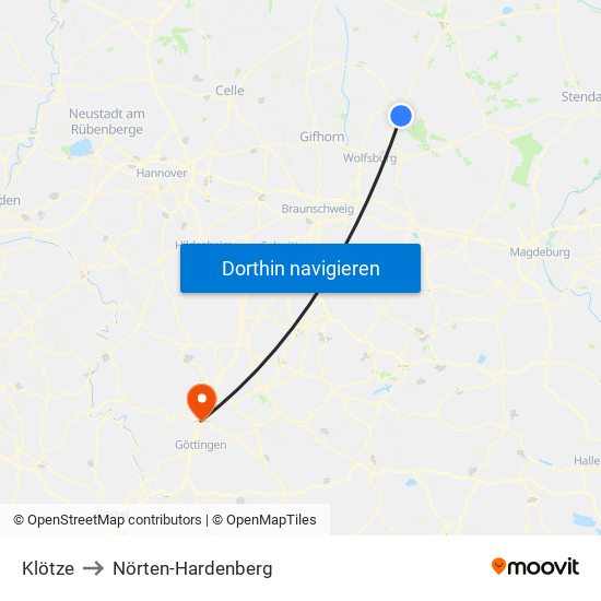 Klötze to Nörten-Hardenberg map