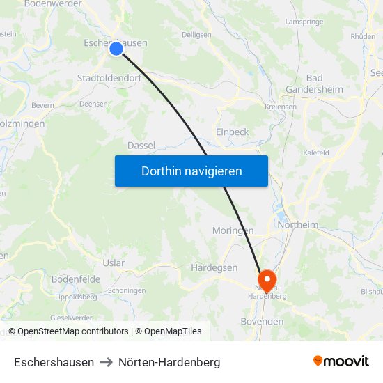 Eschershausen to Nörten-Hardenberg map