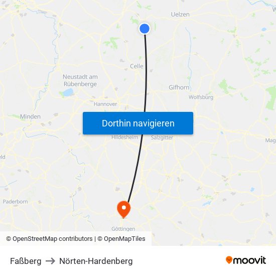 Faßberg to Nörten-Hardenberg map