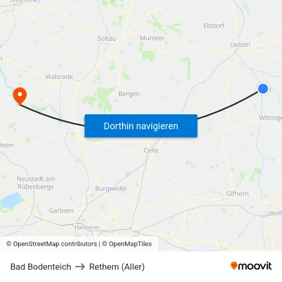 Bad Bodenteich to Rethem (Aller) map