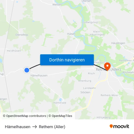 Hämelhausen to Rethem (Aller) map